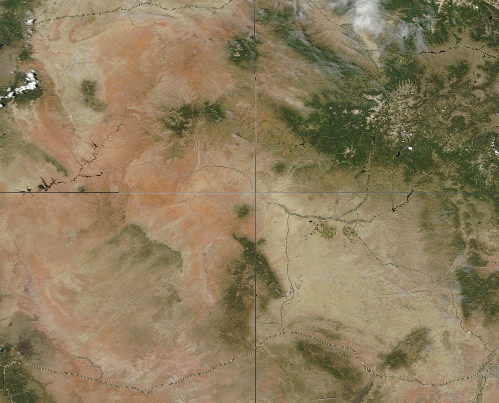 Satellite image of the Four Corners region of the southwestern United States
